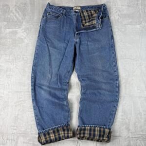 LL Bean Jeans Men 34x30 Blue Relaxed Fit Flannel Lined Denim Work Cabin 100220